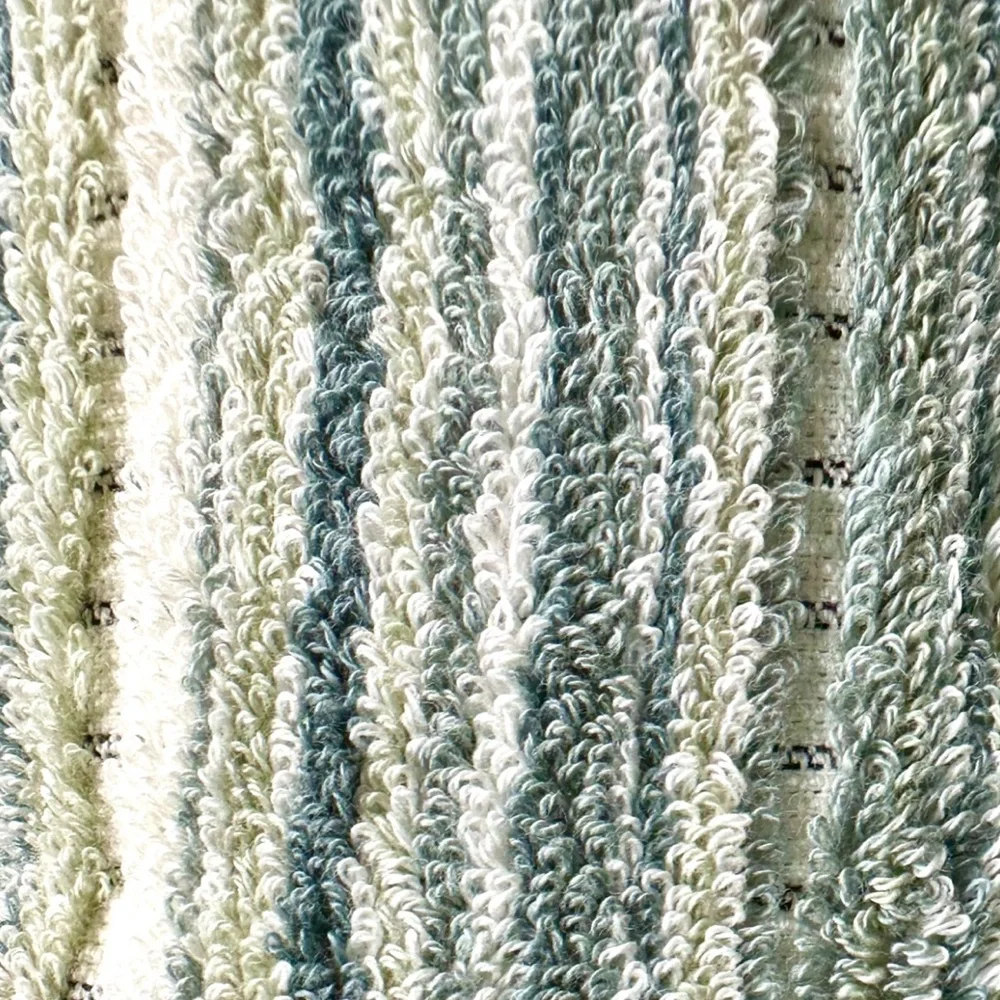 Rachel Zoe 2 Pc Cotton Bath Towels Set Grayish/ Blue & Ivory Stripes W/ Fringe
